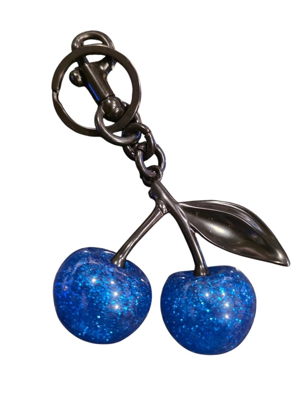 Royal Blue Glitter Cherry Purse Charm Keychain